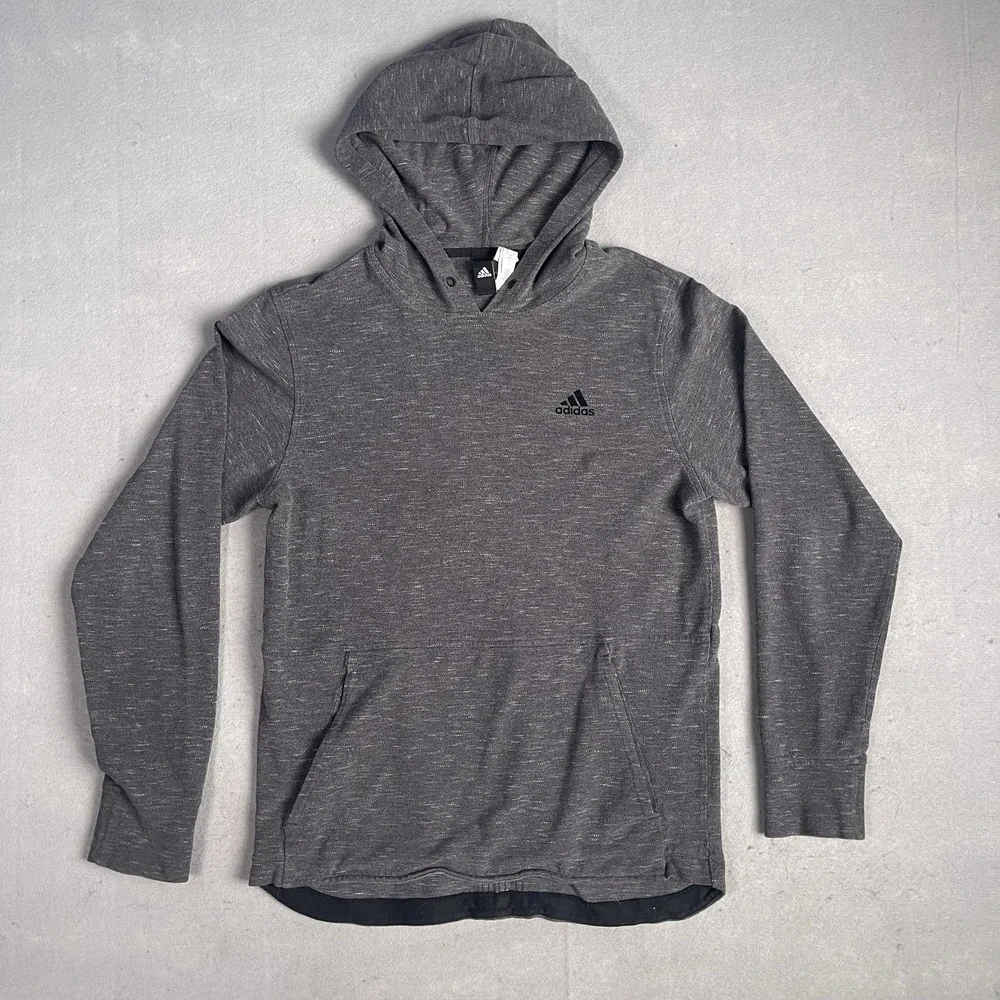 Adidas Hooded Pullover Sweatshirt Men Gray Medium Long Sleeve